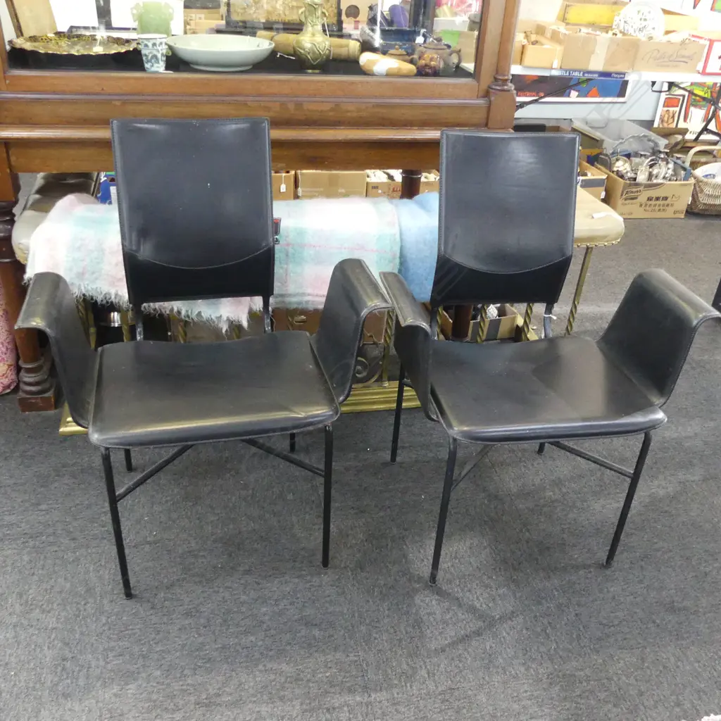 PR BLACK LEATHER MATTEO GRASSI DINING CHAIRS, SOME WEAR Image 1++