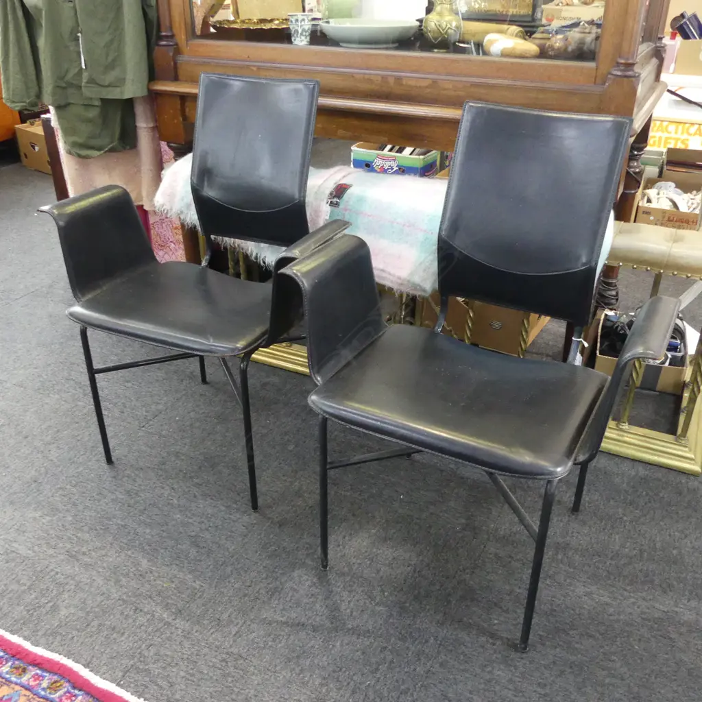PR BLACK LEATHER MATTEO GRASSI DINING CHAIRS, SOME WEAR Image 1++