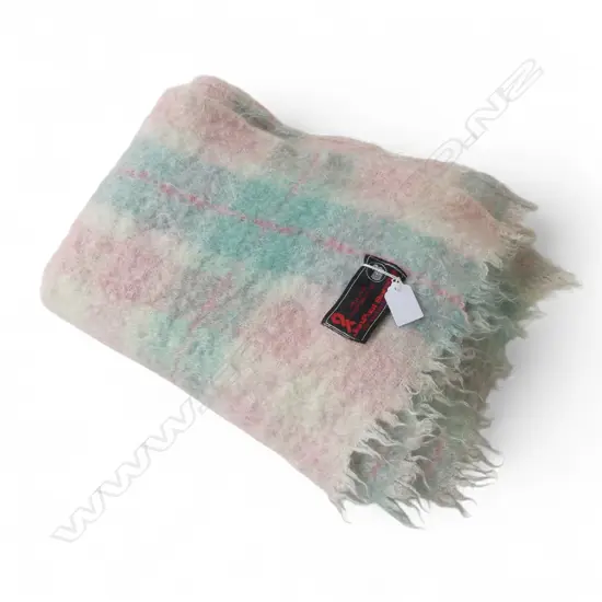 'SYBOKHAAR Jan Paul Barnard' MOHAIR BLANKET soft pink & aqua tones. Labelled