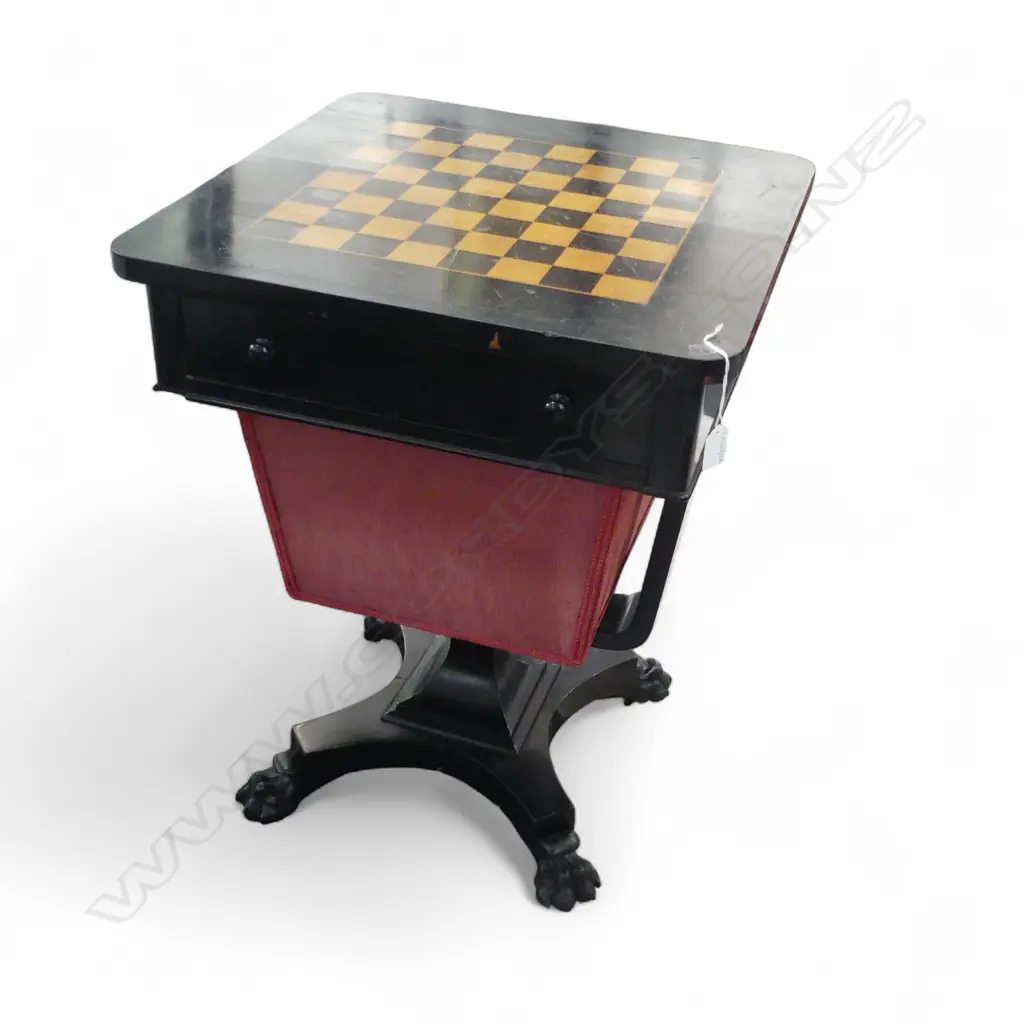 VICTORIAN SEWING TABLE w. CHESSBOARD TOP 530x530x730mm Image 1++
