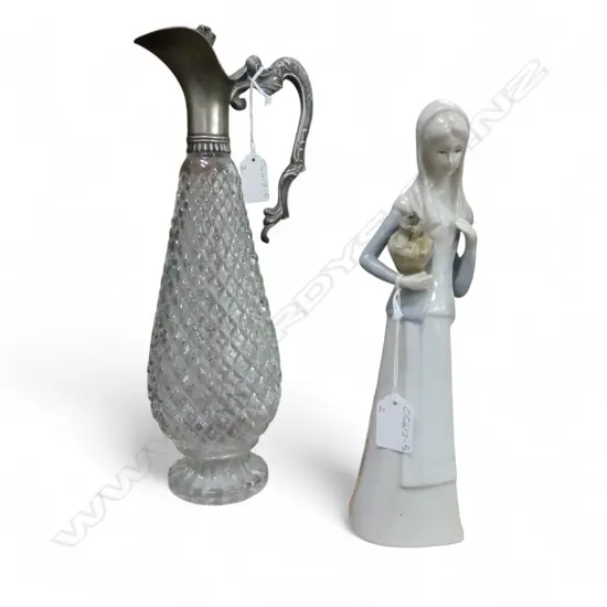 LLADRO STYLE FIGURINE & PRESSED GLASS EWER, H.340mm
