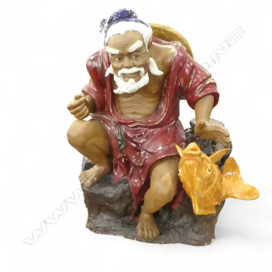 LG GLAZED CERAMIC ORIENTAL FISHERMAN FIGURE H.720mm