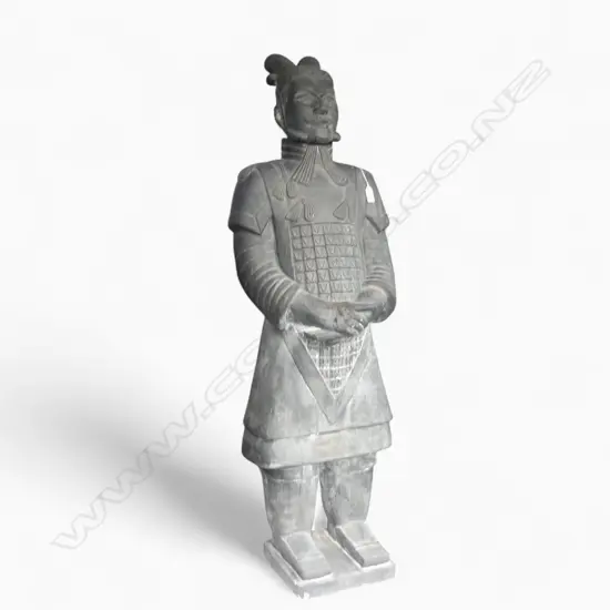 A 20thC tall Chinese Buried Army terracotta warrior standing in military armoured uniform. H.1200mm,