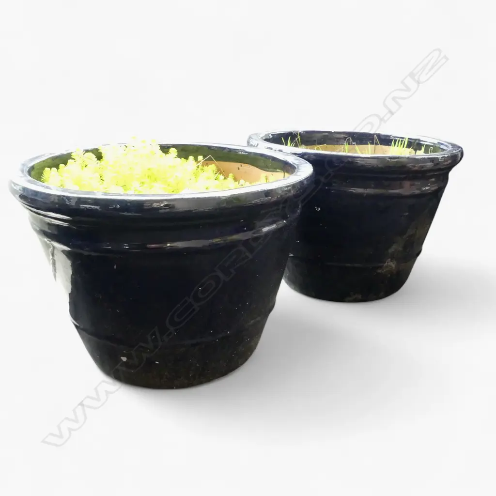 PR LG BLUE GLAZED GARDEN POTS H.380mm, 530mm dia Image 1++