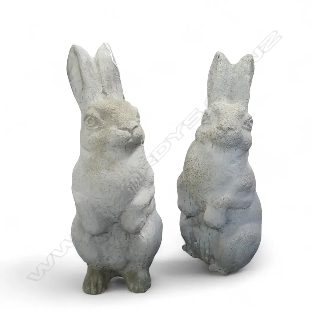 2 CONCRETE GARDEN BUNNY RABBITS H.460mm Image 1++