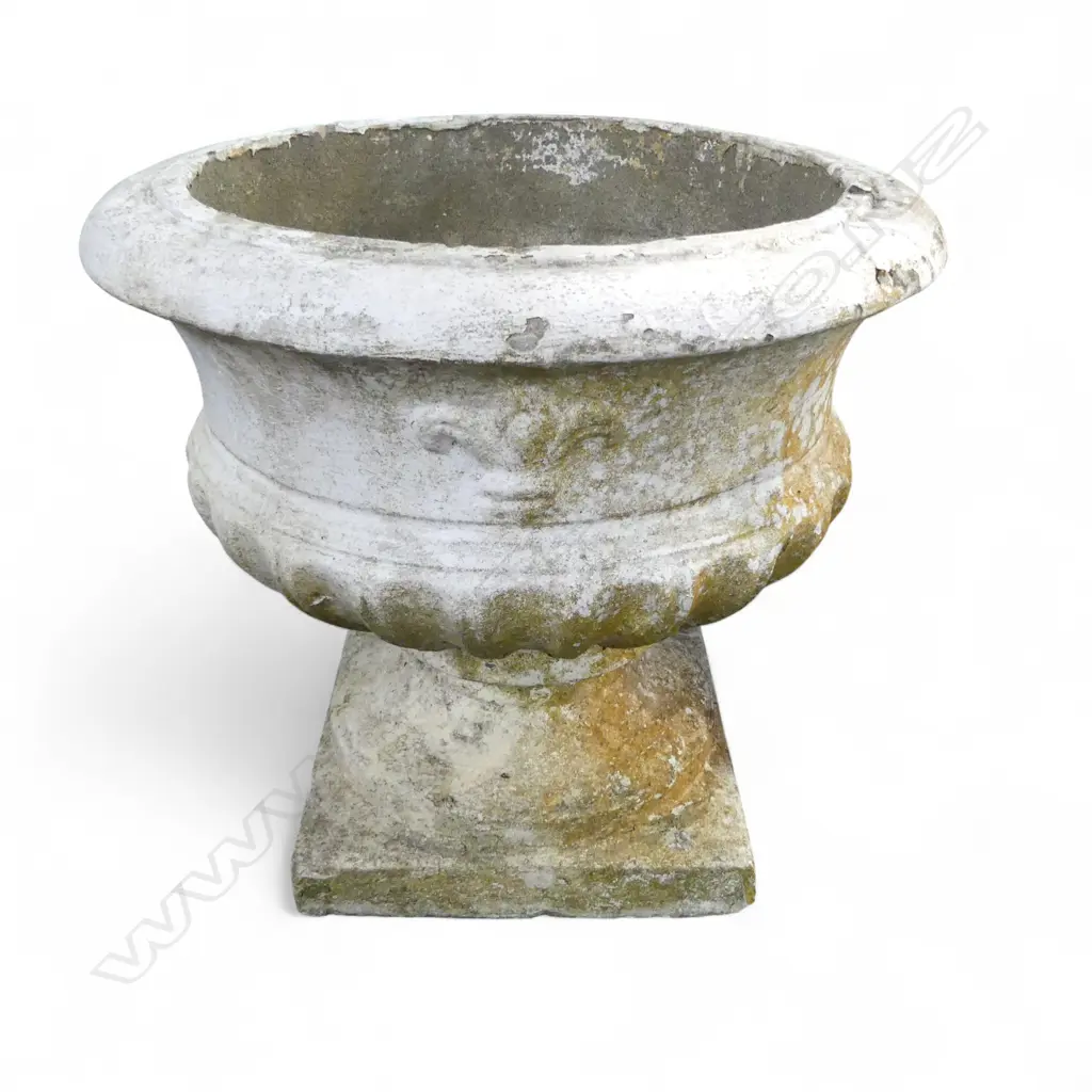 WHITE PAINTED CONCRETE URN PLANTER H.350mm, 375mm dia Image 1++