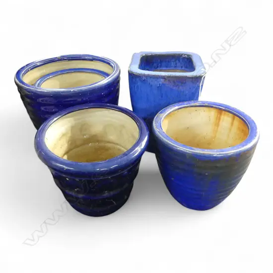 5 BLUE GLAZED PLANT POTS H.225mm