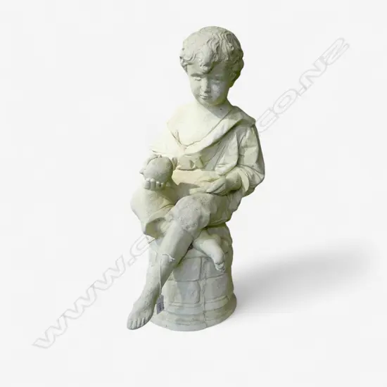 CONCRETE GARDEN BOY HOLDING APPLE H.630mm