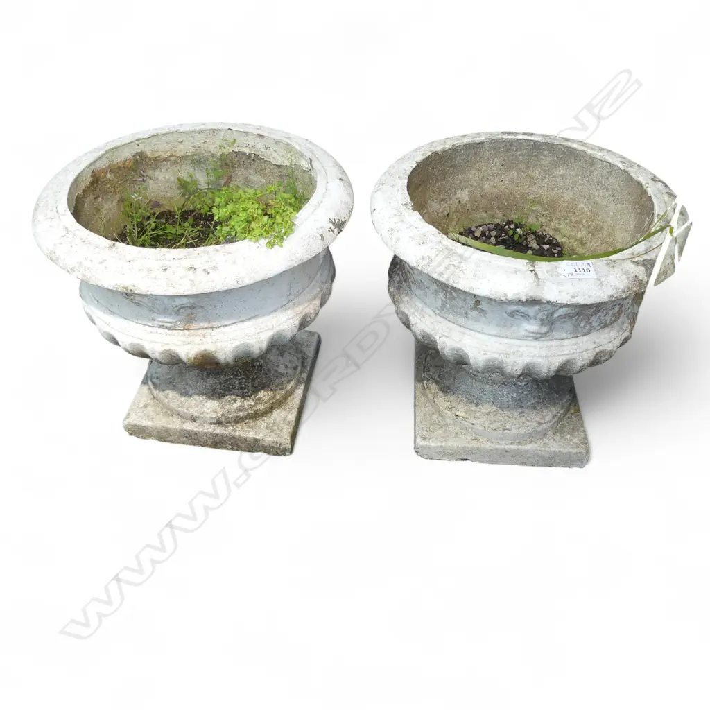 PR WHITE PAINTED CONCRETE URN GARDEN POTS H.350mm, 370mm dia Image 1++