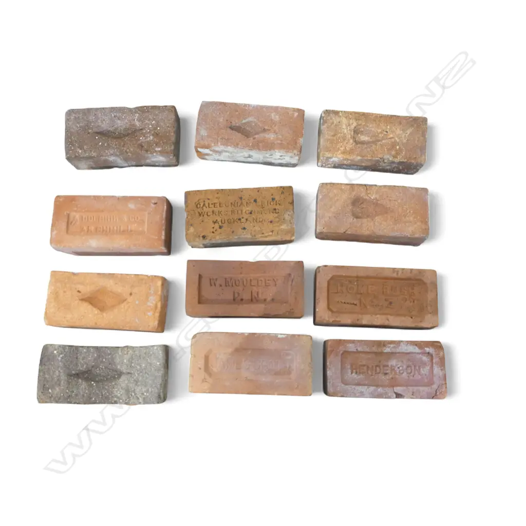 12 ASST. OLD N.Z. BRICKS INCLUDES W.MOULDEY P.N/HENDERSON/CALEDONIAN BRICK WORKS AUCKLAND Image 1++