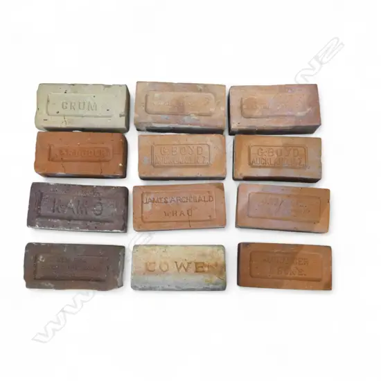 12 ASST. N.Z. BRICKS INCLUDES G. BOYD AUCKLAND/KAMO/CRUM