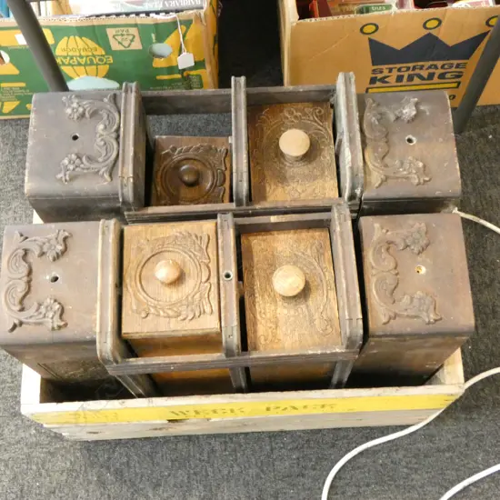 SEWING MACHINE DRAWERS IN WOODEN CRATE