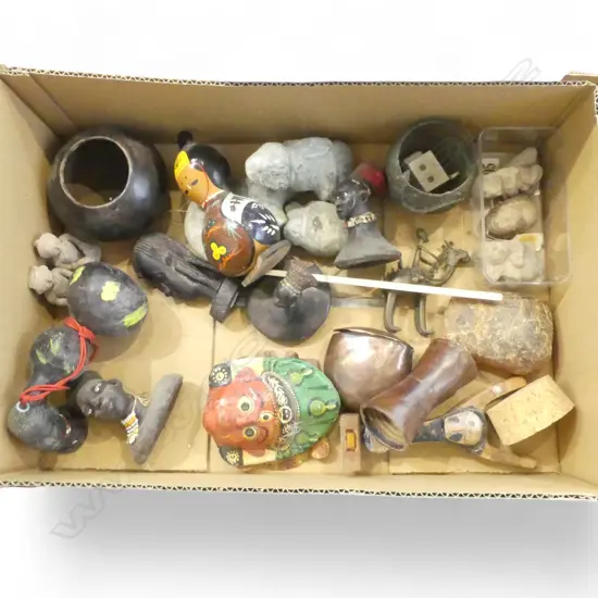 ASST. TRIBAL PCES; MASKS, FIGURES, GOURDS ETC