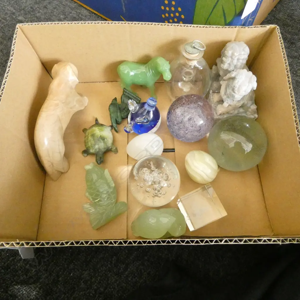 ASST. JADE / CHRYSOPRASE ANIMALS, GLASS PAPER WEIGHTS ETC Image 1++
