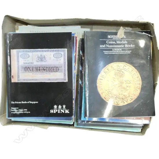 BOX OF SPINK + SOTHEBY COIN & NUMISMATIC AUCTION CATALOGUES + SEABY coin etc BULLETINS 