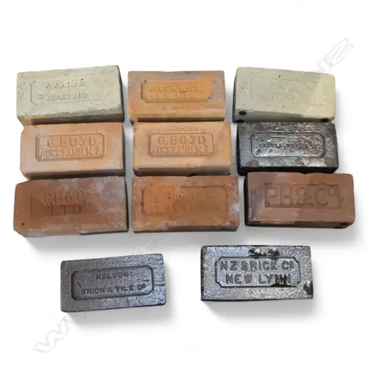 11 ASST. N.Z. BRICKS INCLUDES NZ BRICK COY./CARDER BROS. PONSONBY/NZ BRICK TILE & POTTERY CO.