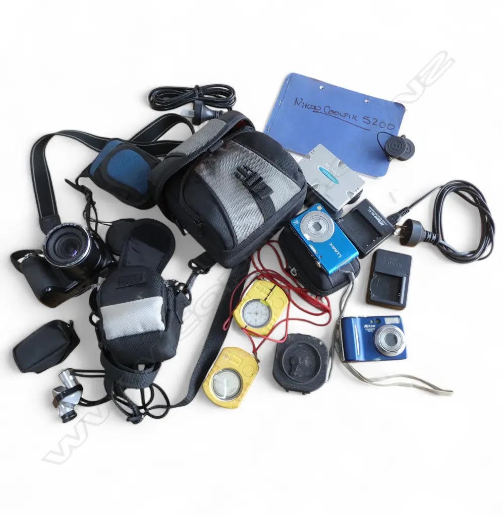 NIKON COOLPIX L830 & 2 MINI; NIKON COOLPIX 5200 & LUMIX, KATAOKA INCLINOMTER & SUUNTO CLINOMETER Image 1++