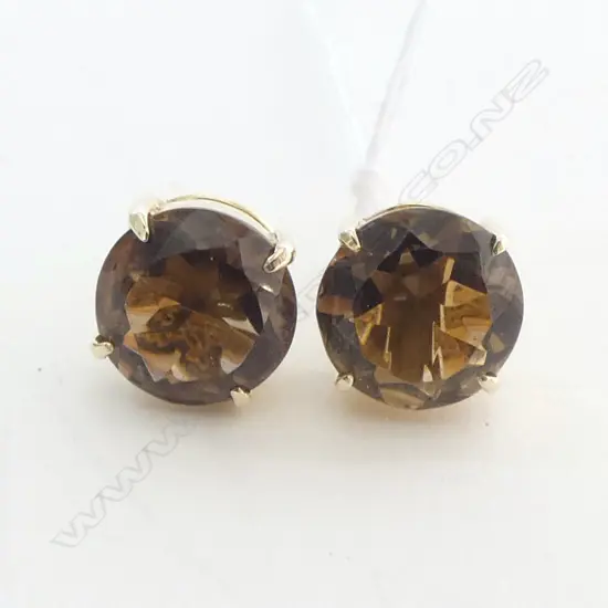 14ct Y/G LARGE SMOKEY QUARTZ STUDS 11mm round 5.2 GMS set