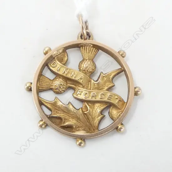 9ct ROSE GOLD PENDANT 'DINNA FORGET' Scottish thistle 1.3gms