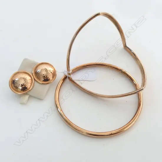 2X 9CT ROSE GOLD on Silver lined 1920”s ARM BRACELETS, PLUS ROSE GOLD SILVER DOME STUDS