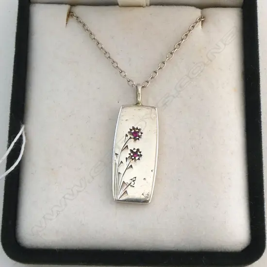 STERLING SILVER INGOT with red stone 45cm chain 6.1 gms