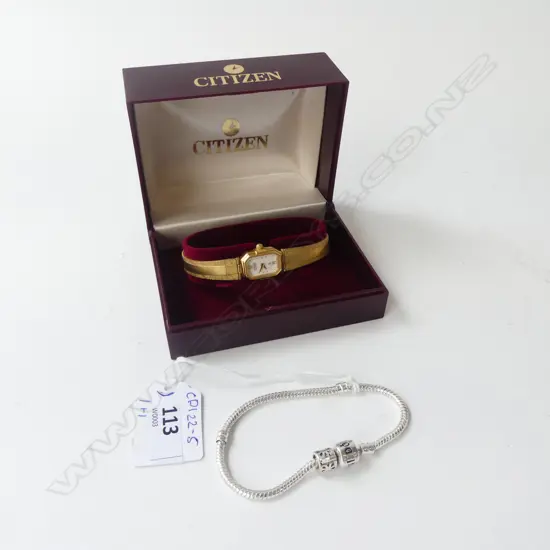 BOXED CITIZEN LADIES WRISTWATCH & STG SILVER PANDORA BRACELET
