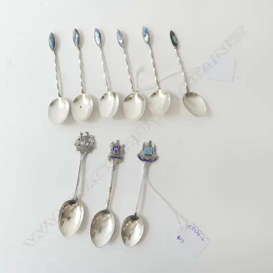 6 PAUA STG SILVER TEASPOONS & 3 BIRMINGHAM STG SILVER SOUVENIR SPOONS 92gms