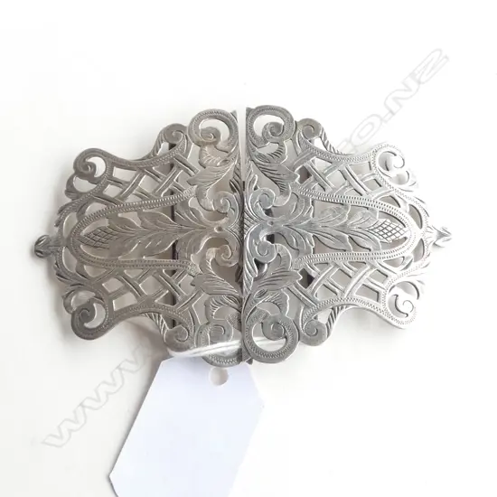 EDWARDIAN SILVER PIERCED SILVER 2 PCE BUCKLE Birmingham 1901 35gms 