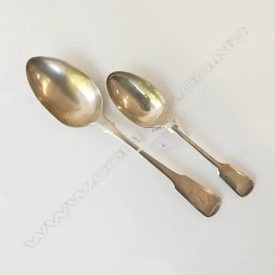 TWO SILVER SPOONS; GEORGE III SERVING SPOON & DESSERT SPOON, LON. 1912, 122gm