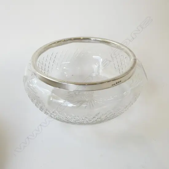 STG SILVER RIM CUT CRYSTAL SALAD BOWL BIRMINGHAM 1912, D. 210MM