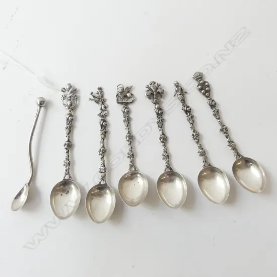 6 ASST CONTINENTAL SILVER SPOONS 38.4gms & SHEFFIELD SALT SPOON 4.6gms