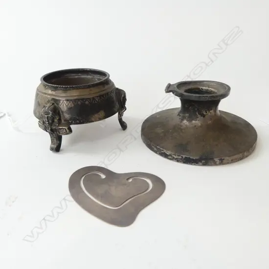 STG SILVER EGYPTIAN MOTIF SALT 54.1gms, STG INK WELL (FAULTS) & STG BOOK MARK HEART 7.5gms