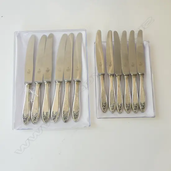SET TWELVE 800 SILVER HANDLE KNIVES BLADES HENCKELS GERMANY 6 DINNER & 6 LUNCH, L.210-230MM