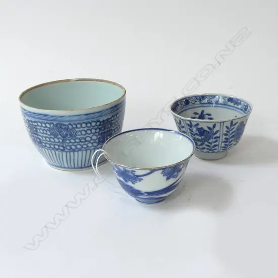 3 ANTIQUE CHINESE B/W BOWLS H.70mm