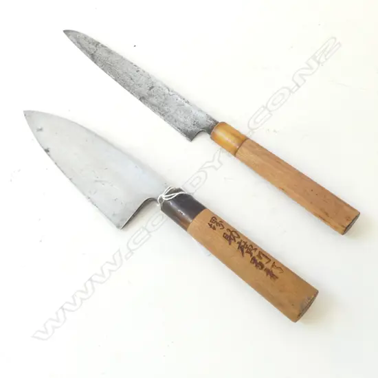 2 QUALITY VINTAGE JAPANESE CHEFS KNIVES HAND FORGED ONE SIGNED L.330mm