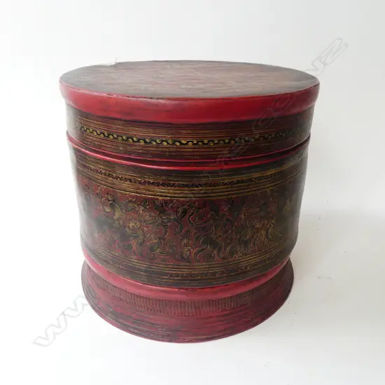 ORIENTAL STACKING RED LACQUER BOX H.260mm, 280mm dia