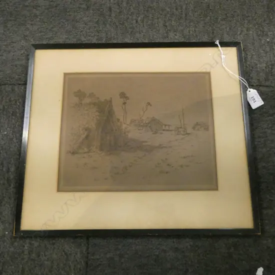 EDWARD WILLIAM PAYTON (1859-1944) 'KOTARE ABOVE ROTORUA' (MAORI VILLAGE), ETCHING 215x270mm