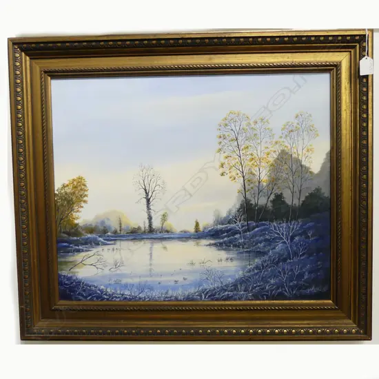 KEITH MORANT (NZ 1944-2022) LANDSCAPE w. POND, ACYRLIC ON BOARD 480x590mm