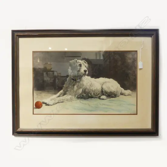 FRAMED PRINT OF DOG; DATED AND SIGNED H.D. 1928, 320x540mm WITH FOXING