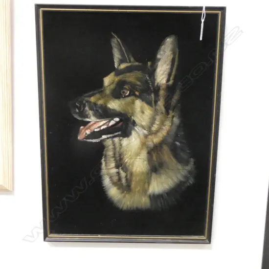 PORTRAIT PAINTING OF DOG ON VELVET  445x320mm