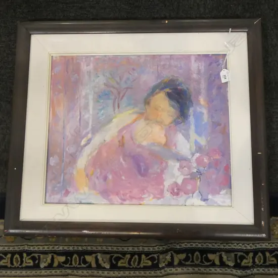 INDISTINCTLY SIGNED, MOTHER & CHILD, ACRYLIC ON BOARD, 400x480mm