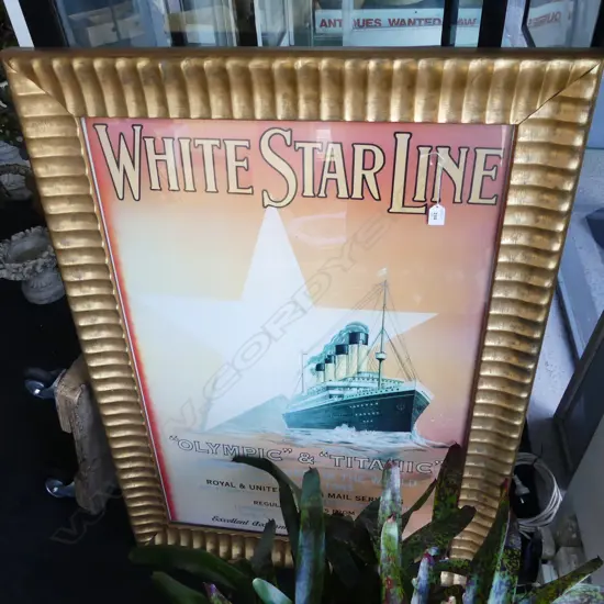 FRAMED REPRODUCTION 'WHITE STAR LINE - "OLYMPIC" & "TITANIC"' SERVICE POSTER 990x665mm