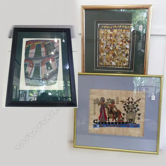 3 LG ARTWORKS; EGYPTIAN, MIXED MEDIA ABSTRACT, JAMES MICHALOPOULOS 'ESPLANDIA' 117/176 620x465mm 