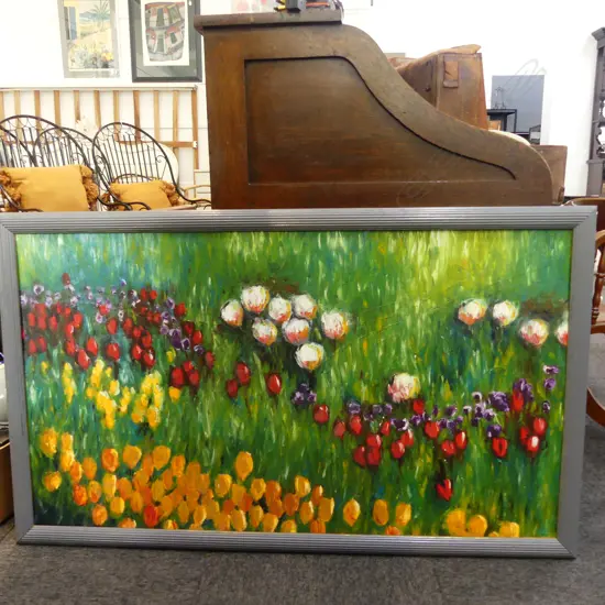 PETER JEUBERT 'WEST SIDE OF THE GIVERNY ESTATE' ACRYLIC ON BOARD '93 670x1190mm