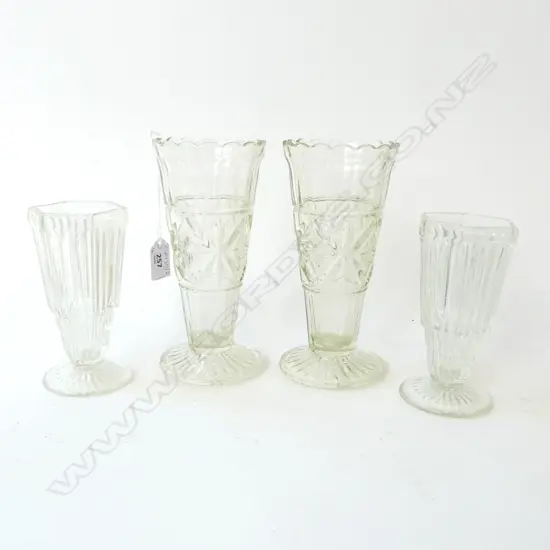 2 PRS DEPRESSION / PRESSED GLASS VASES H.210mm