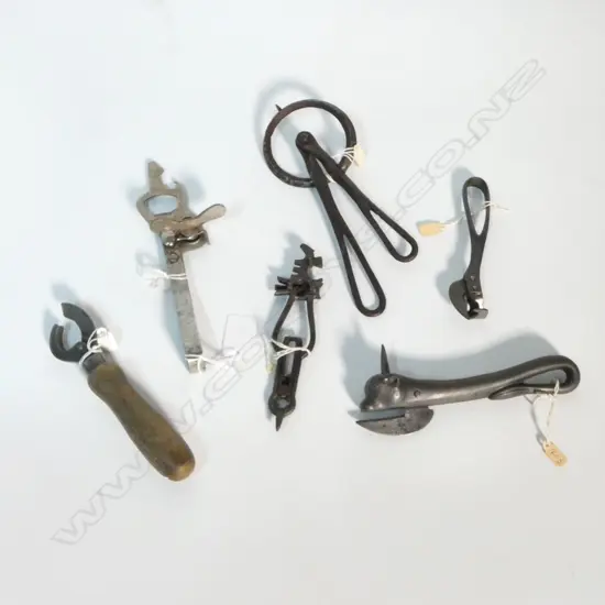 6 ASST OLD METAL CAN OPENERS; VARIOUS MAKERS AND PATENTS LARGEST L.215mm