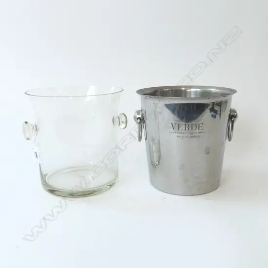 2 CHAMPAGNE BUCKETS; GLASS & METAL H.190mm