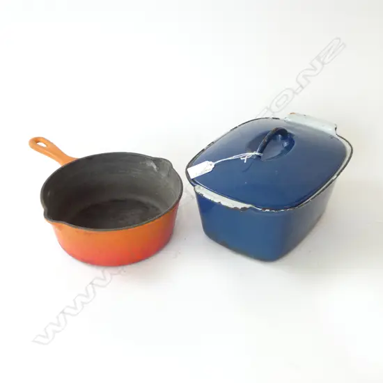 LE CREUSET PAN 195mm dia + KOCKUMS SWEDEN 2.5L LIDDED CASSEROLE W.280mm both worn