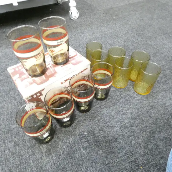 6 TEXTURED GLASSES w. 6 BOXED TORINO TUMBLERS