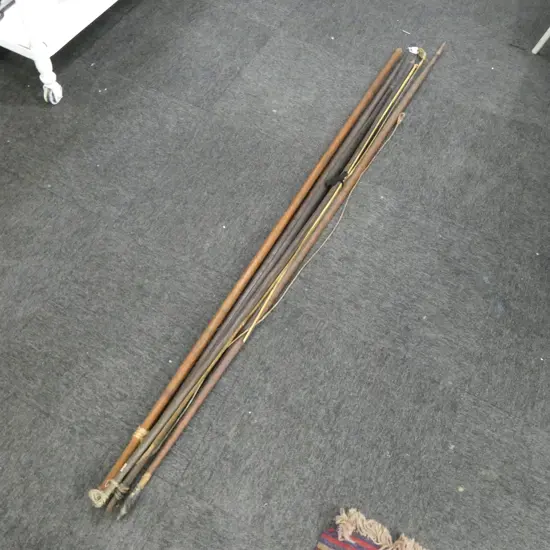 GROUP OF 4 OLD TRIBAL BOWS + HARDWOOD SPEAR SHAFT ? L.1880mm